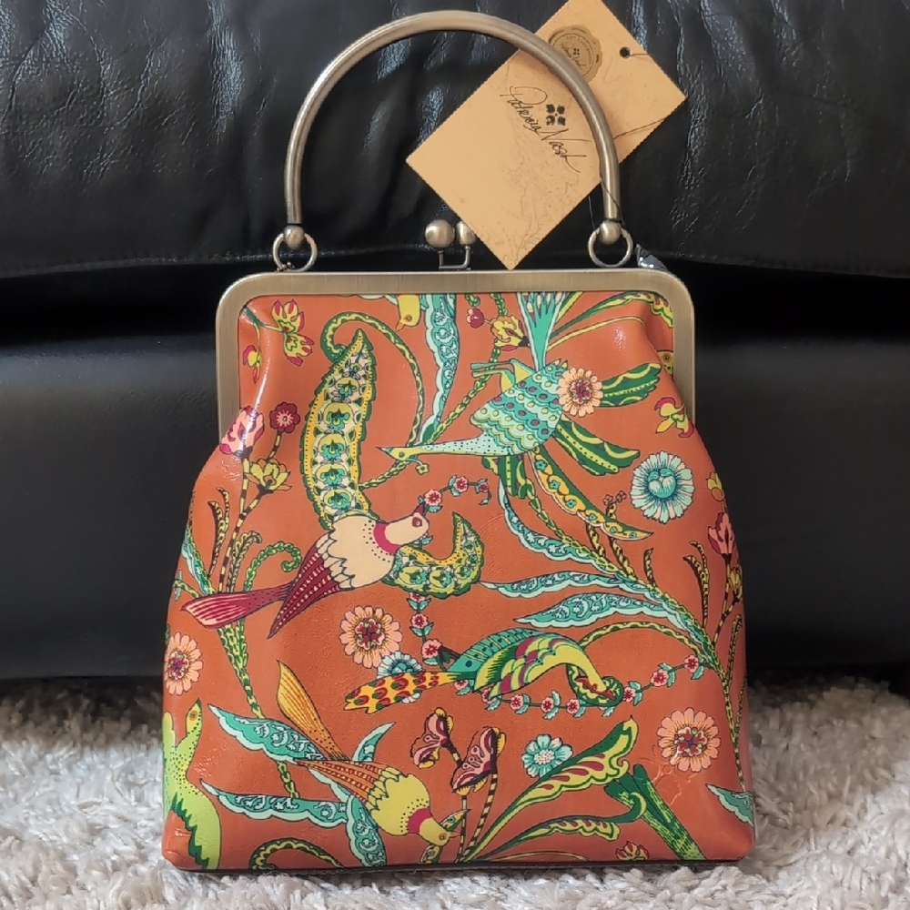 Patricia Nash Orange Floral & Bird-Print Frame Mini Handbag